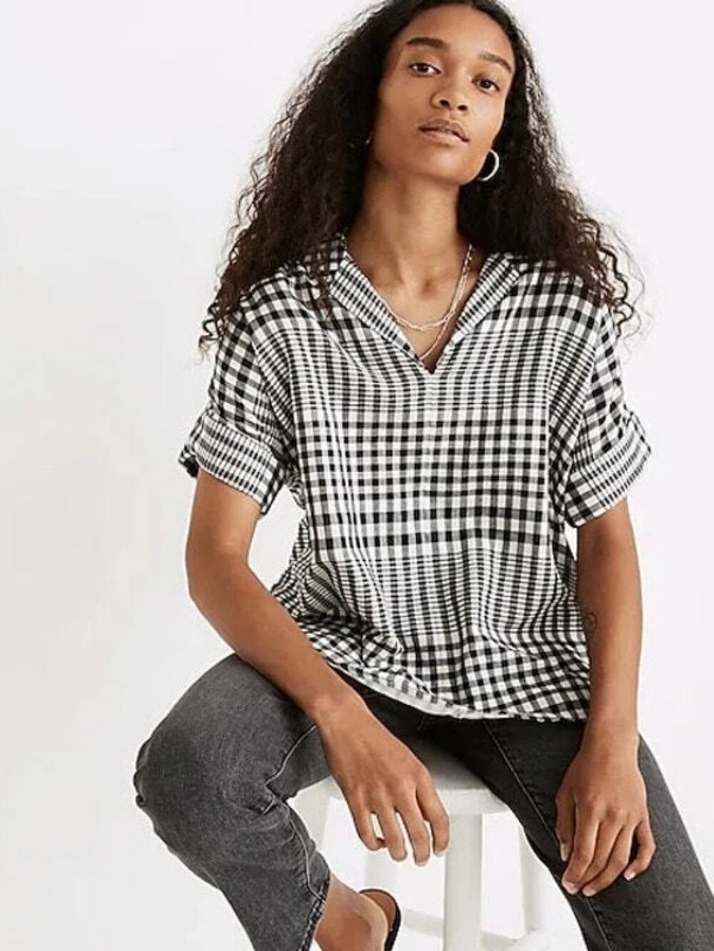 Madewell Double-Faced Hayden Popover Top Breeney Plaid Size M